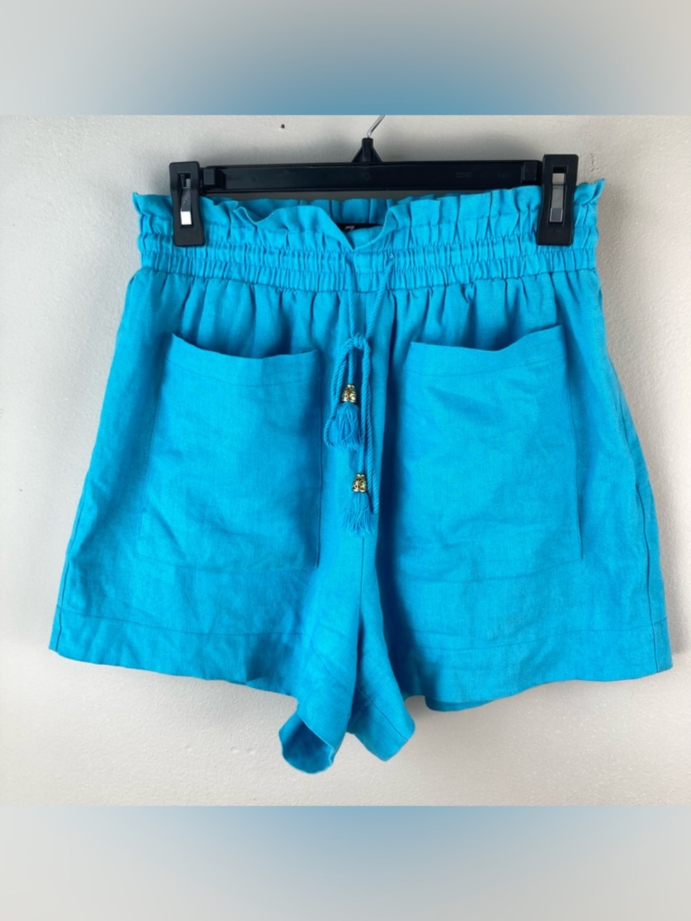7 For all Mankind Womens Shorts Turquoise Linen Blend Pull On Paperbag Size S